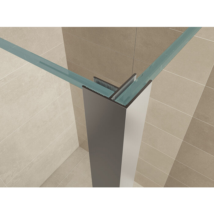 Zijpaneel 35 x 200 cm met hoekprofiel voor inloopdouche chroom met 10 mm NANO ged.matglas
