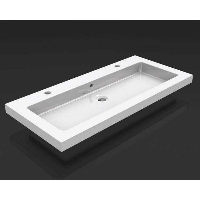 Wiesbaden Wiesbaden Kera wastafel enkel met 2 kraangaten 100x46x5 cm keramiek glans wit