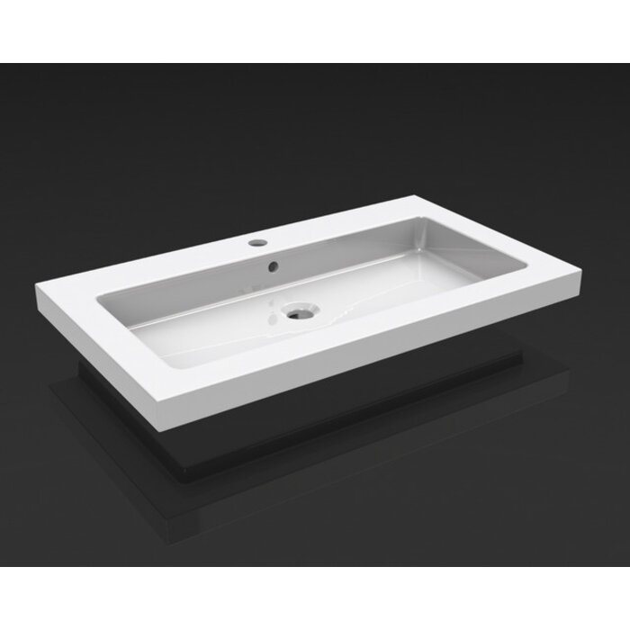 Wiesbaden Kera wastafel enkel met 1 kraangat 60x46x5 cm keramiek glans wit