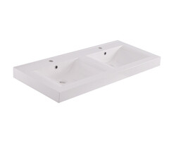 Wiesbaden Tigris wastafel dubbel met 2 kraangaten 120x46x8 cm kunstmarmer glans wit