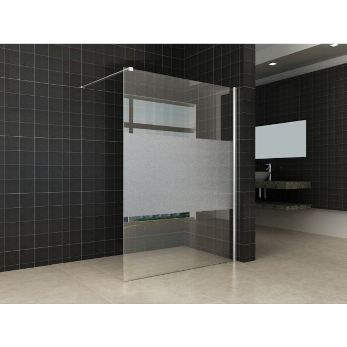 Comfort inloopdouche 1400 x 2000 x 8 mm nano helder glas met melkglas middenband/chroom