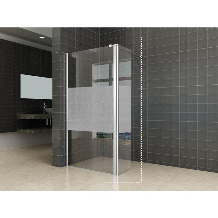 Comfort zijwand draaibaar links 350 x 2000 x 10 mm nano helder glas met melkglas middenband/chroom