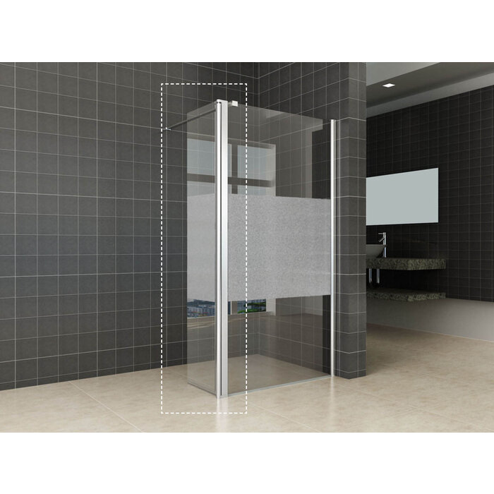 Comfort zijwand draaibaar rechts 350 x 2000 x 10 mm nano helder glas met melkglas middenband/chroom