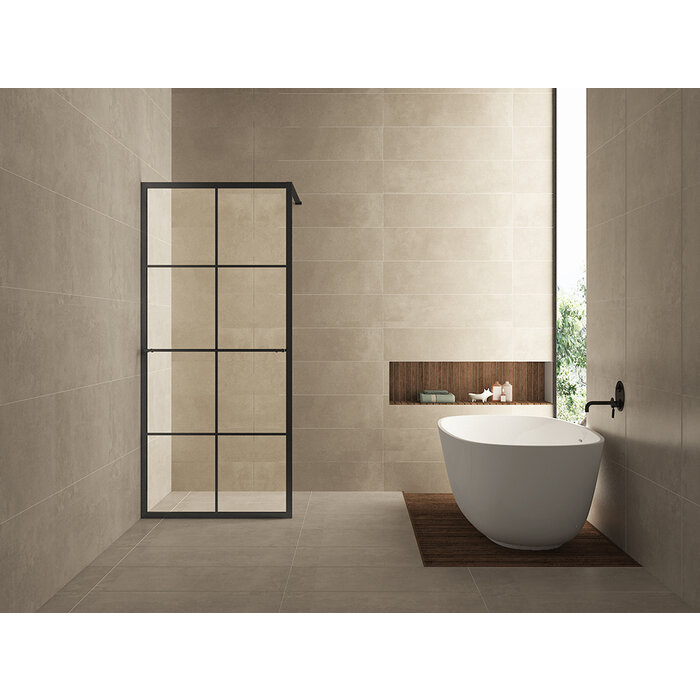 Maaz inloopdouche met raster en handdoekhouder 900 x 2000 x 10 mm helder glas/mat zwart