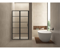 Wiesbaden Horizon nisdeur met vast deel en raster 1000 x 2000 x 8mm nano helder glas/mat zwart