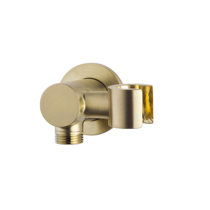Wandaansluitbocht met kantelbare handdouchehouder rond 1/2" geborsteld messing