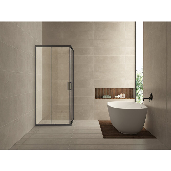 Skyline hoekinstap cabine met 2 schuifdeuren 1000 x 1000 x 2000 x 8 mm nano helder glas/mat zwart