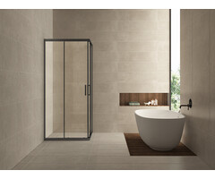 Skyline hoekinstap cabine met 2 schuifdeuren 900 x 900 x 2000 x 8 mm nano helder glas/mat zwart