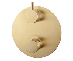 Caral Rond afbouwdeel inbouwthermostaat 2 weg geborsteld messing