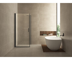 Salone cabine met 1 draaideur 900 x 900 x 2000 x 8 mm nano helder glas/mat zwart