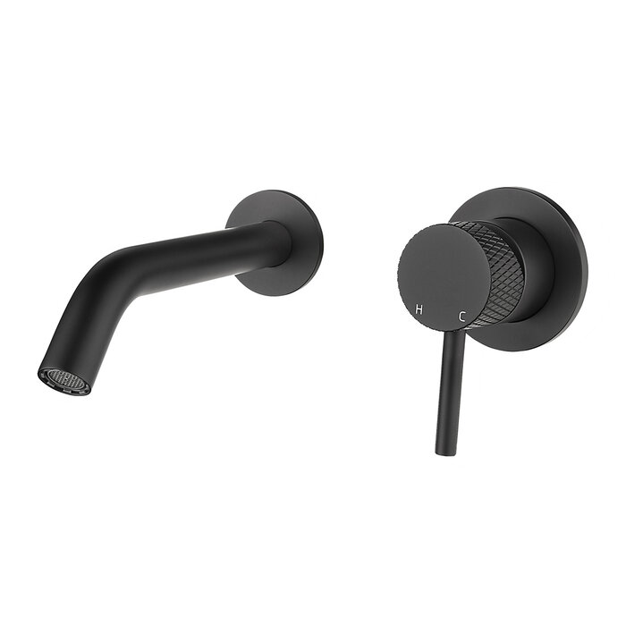 Ribbd inbouw-wastafelmengkraan eenhendel compleet mat zwart