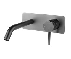 Ribbd eenhendel wastafelkraan met coldstart compleet gunmetal