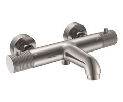 Wiesbaden Ribbd thermostatische badmengkraan hartafstand 15 cm geborsteld staal