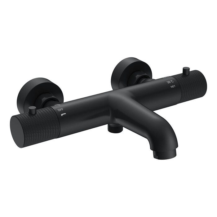 Wiesbaden Wiesbaden Ribbd thermostatische badmengkraan hartafstand 15 cm mat zwart