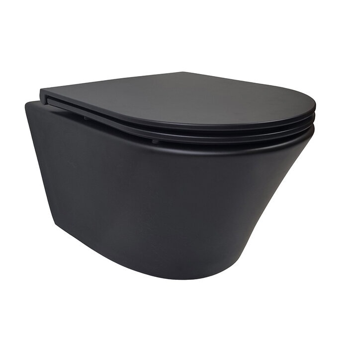 Vesta wandcloset rimless met Flatline toiletzitting softclose en quick release mat zwart