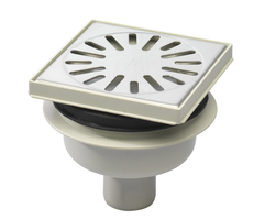 Aquaberg ABS vloerput m. ABS opzetstuk m. RVS rooster m. onderuitl. Ø50mm verstelbaar