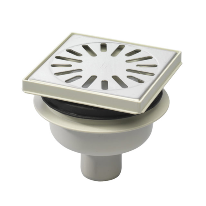 Plieger Aquaberg ABS vloerput m. ABS opzetstuk m. RVS rooster m. onderuitl. ÃƒËœ50mm verstelbaar