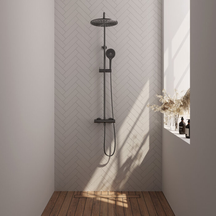 Brauer BRAUER Gunmetal Edition opbouw thermostatische regendouche SET 04 met 30 cm douchekop en 3-standen handdouche en doucheslang gunmetal geborsteld PVD