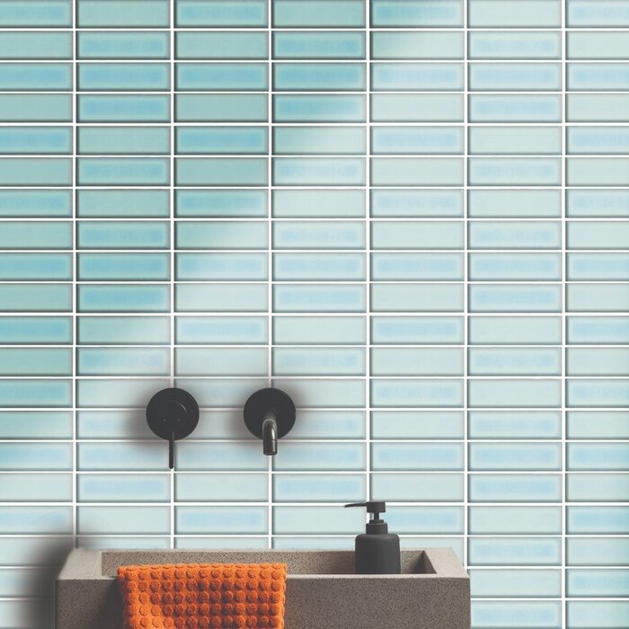 The Mosaic Factory Mozaiek Barcelona Rechthoek Glanzend Turquoise 4,5x1,5