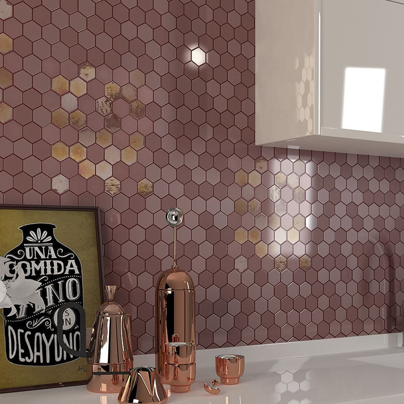 The Mosaic Factory Mozaiek Valencia Hexagon Burgundy 4,3x5,0