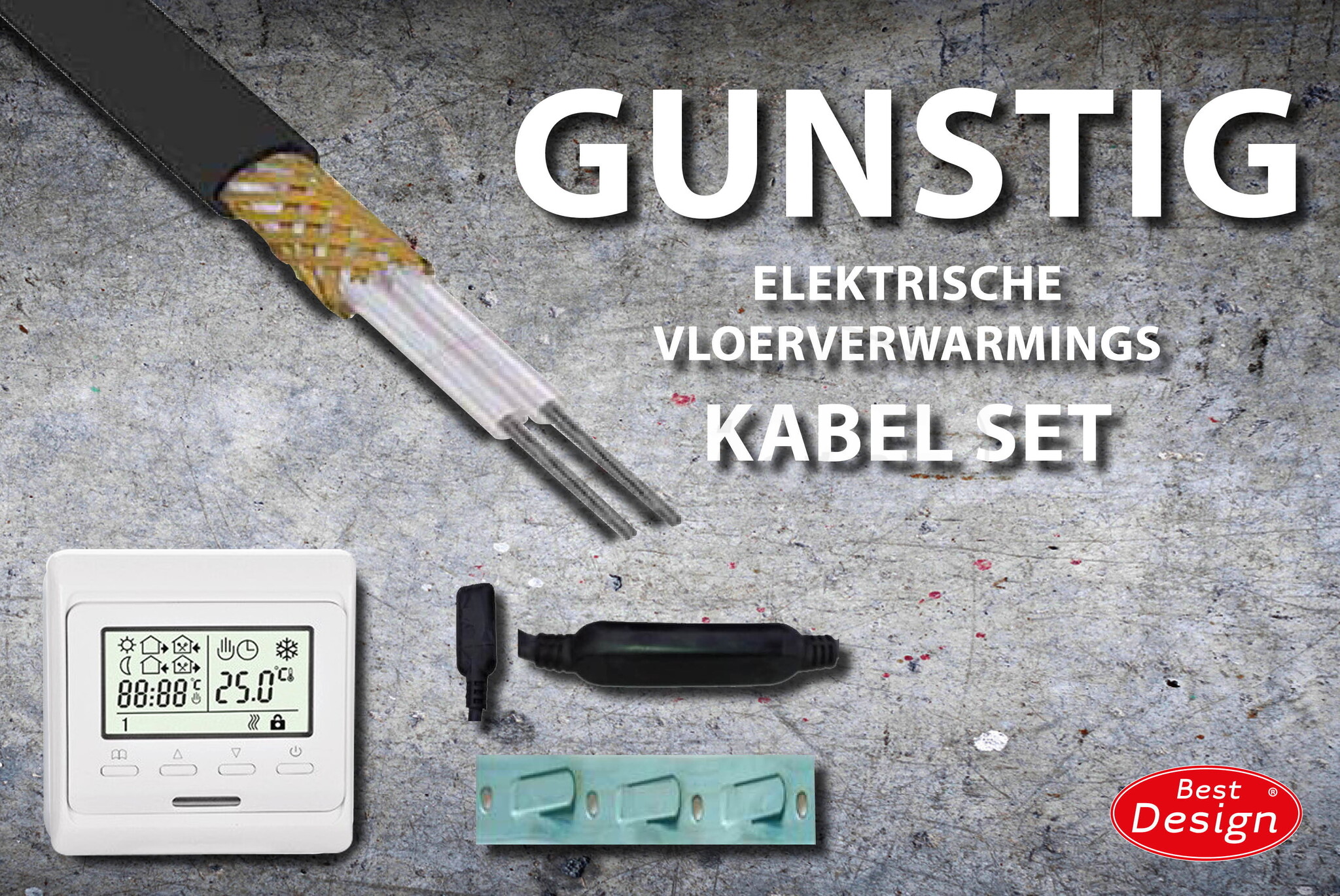 Best-Design "Gunstig" vloerverwarmings kabel set 39,3 mtr 780 Watt (7,8 m2)