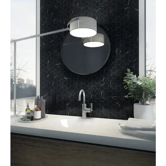 The Mosaic Factory Mozaiek Valencia Hexagon Marmerprint Zwart 4,4x5,0