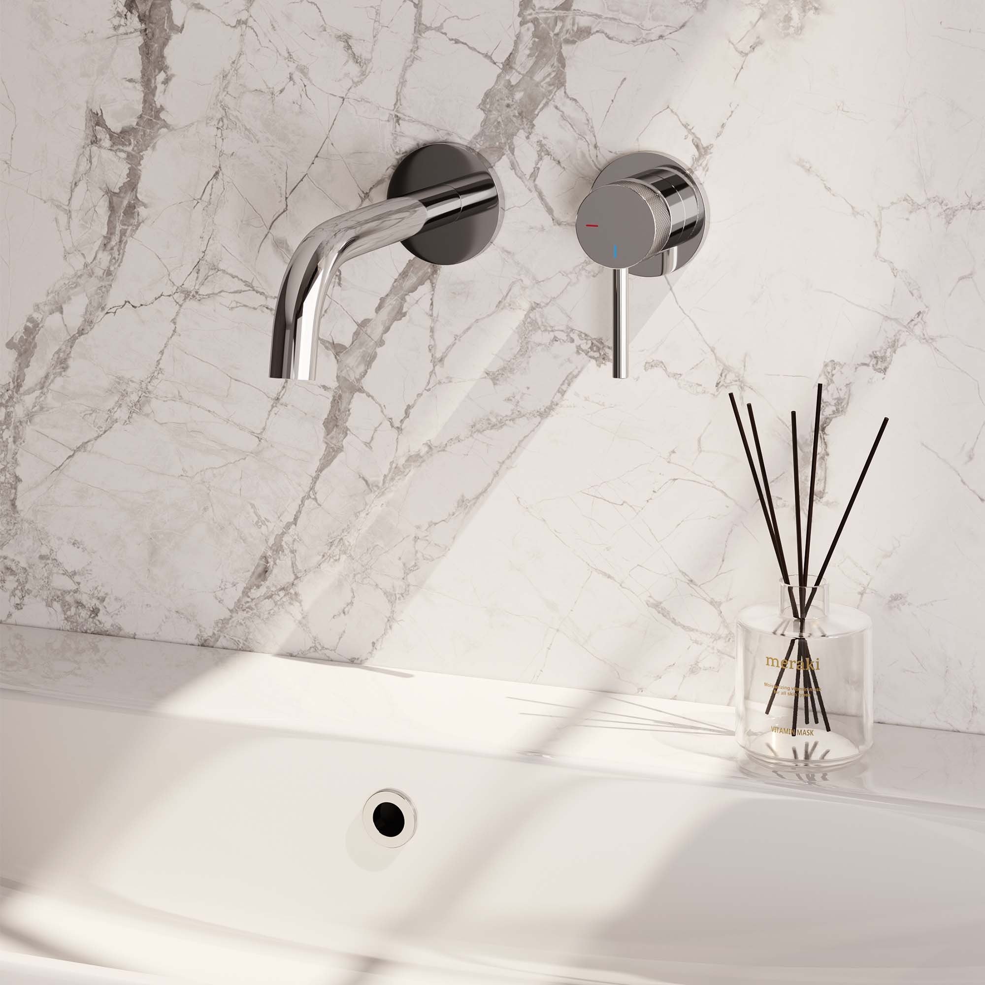 Brauer Chrome Carving inbouw wastafelmengkraan met gebogen uitloop en rozetten (model A1) in chroom