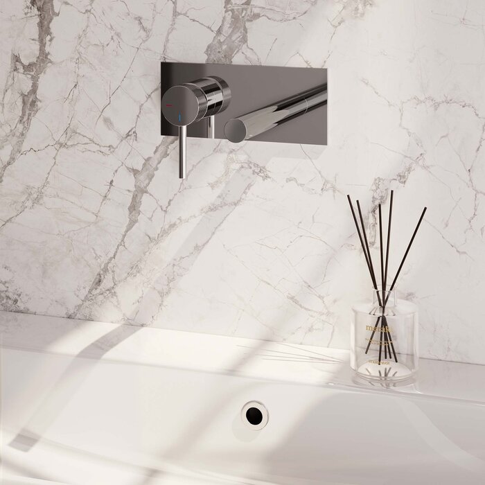 Brauer Chrome Carving inbouw wastafelmengkraan met rechte uitloop en afdekplaat A2 chroom