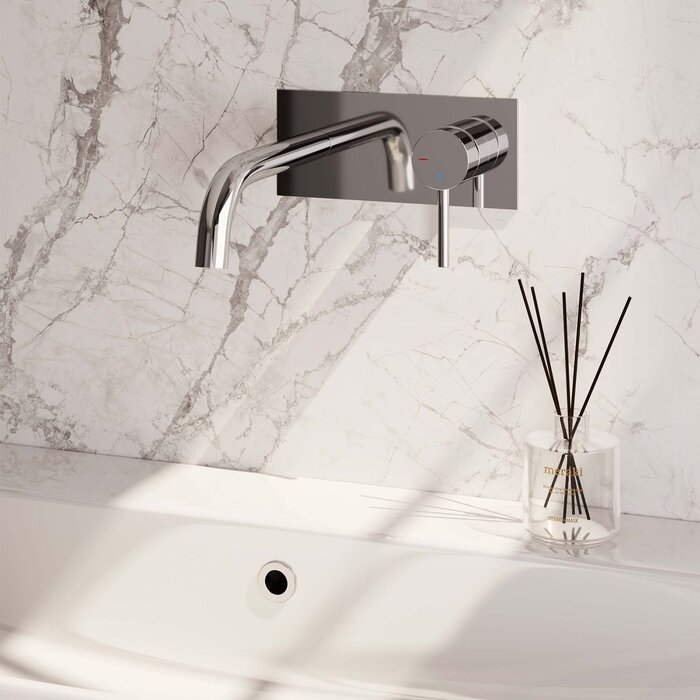 Brauer Inbouw wastafelmengkraan met gebogen uitloop en afdekplaat - Model A1 chroom