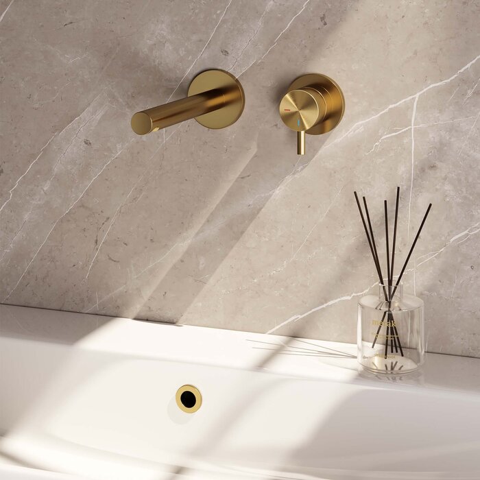 Brauer Gold Edition inbouw wastafelmengkraan met rechte uitloop en rozetten - model B1 - goud geborsteld PVD