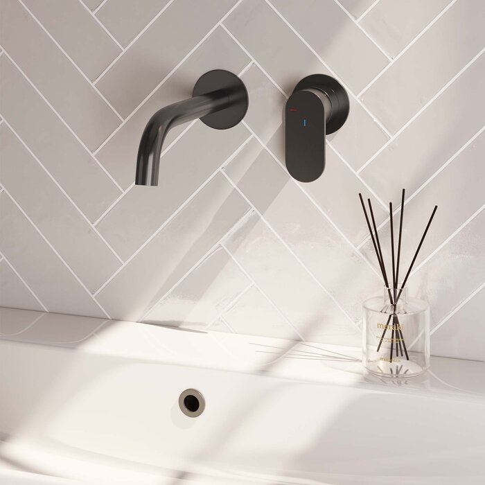 Brauer Gunmetal Edition inbouw wastafelmengkraan met gebogen uitloop en rozetten, model C1 gunmetal geborsteld PVD