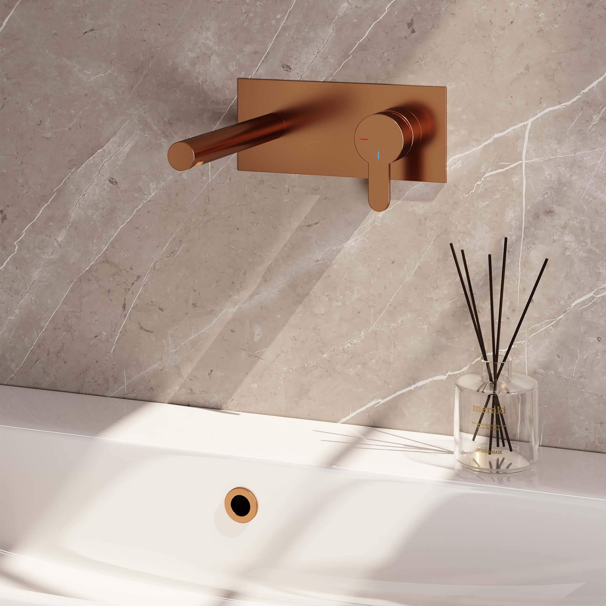 Brauer Copper Edition inbouw wastafelmengkraan, rechte uitloop, D1 model, koper geborsteld PVD