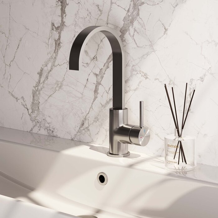 Brauer Brushed Edition hoge opbouw wastafelmengkraan - draaibare platte uitloop - model A - RVS geborsteld PVD