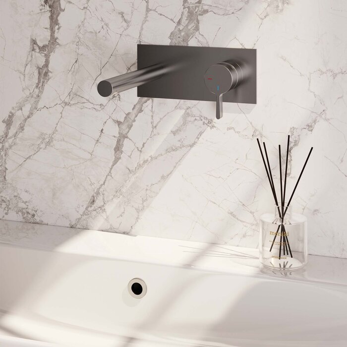 Brauer Brushed Edition inbouw wastafelmengkraan met rechte uitloop en afdekplaat E1 RVS geborsteld PVD