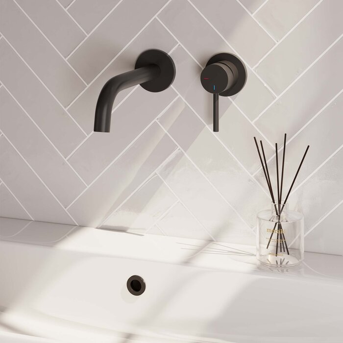 Brauer Black Carving inbouw wastafelmengkraan met gebogen uitloop, rozetten | Model A1 | Mat zwart