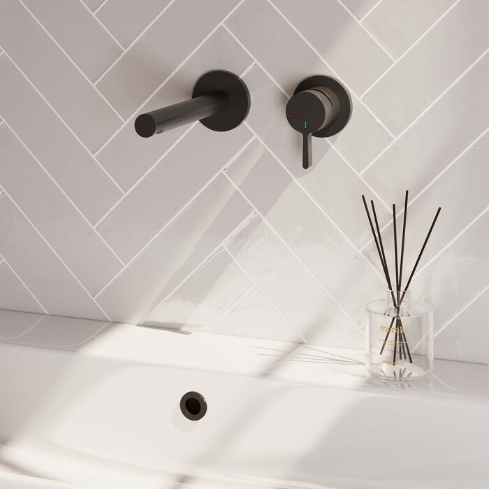 Brauer Inbouw wastafelmengkraan met rechte uitloop en rozetten, mat zwart, model E1