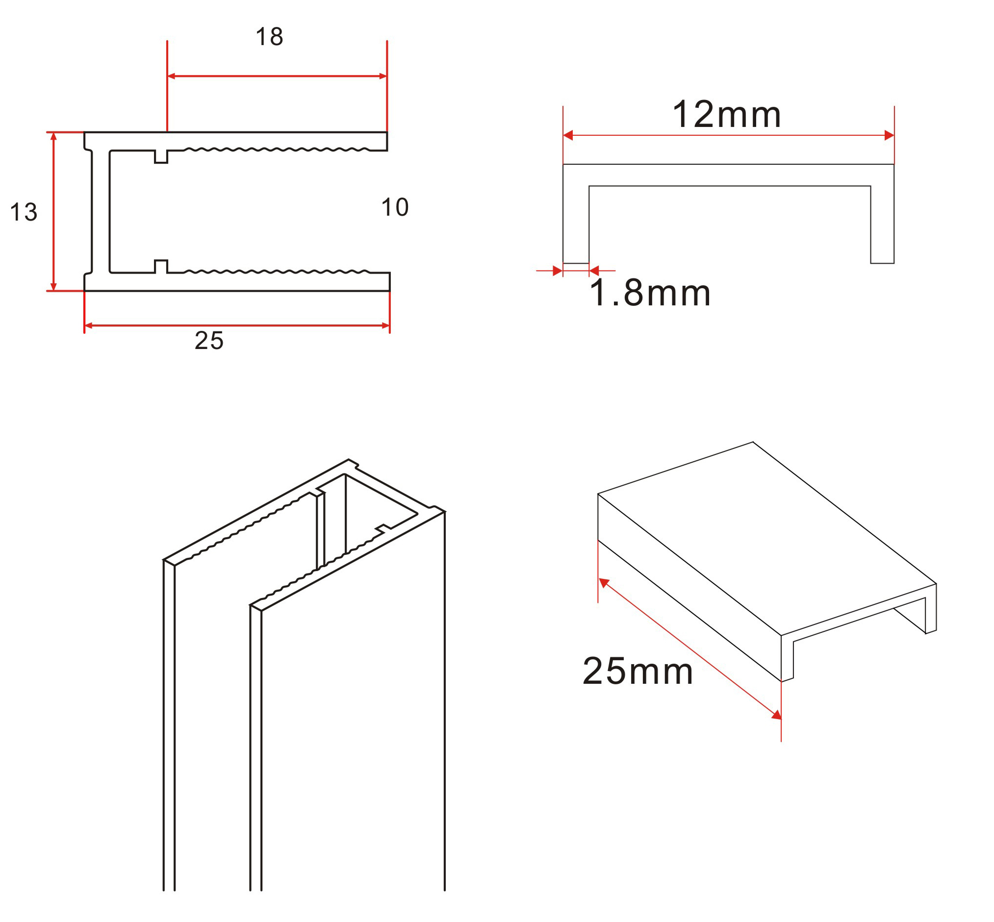 Slim profielset met stabilisatiestang 120 cm - Diverse kleuren