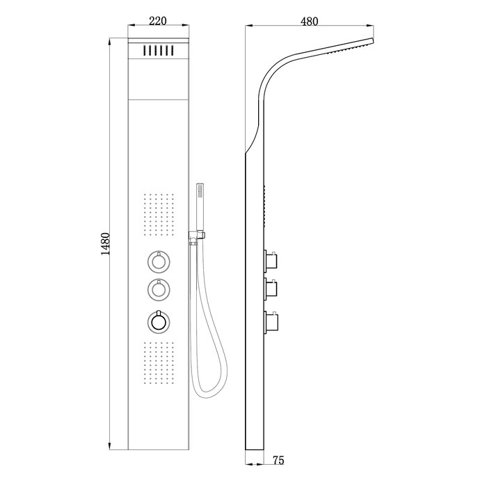 Erie thermostatische douchekolom 148x22 cm RVS