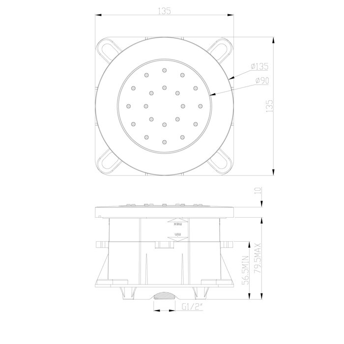 Wiesbaden inbouw verstelbare zijdouche rond 135mm ABS chr