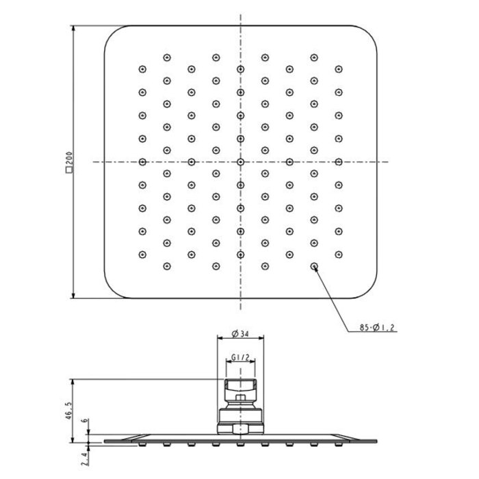 UFO Luxe hoofddouche vierkant 200mm Ultra plat chroom