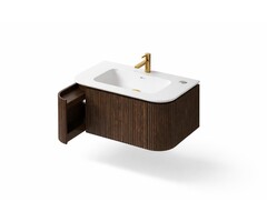 Dutch Bathroom Company DBC badkamermeubel Walnut 80cm met Solid Surface wastafelblad 80cm met kraangat