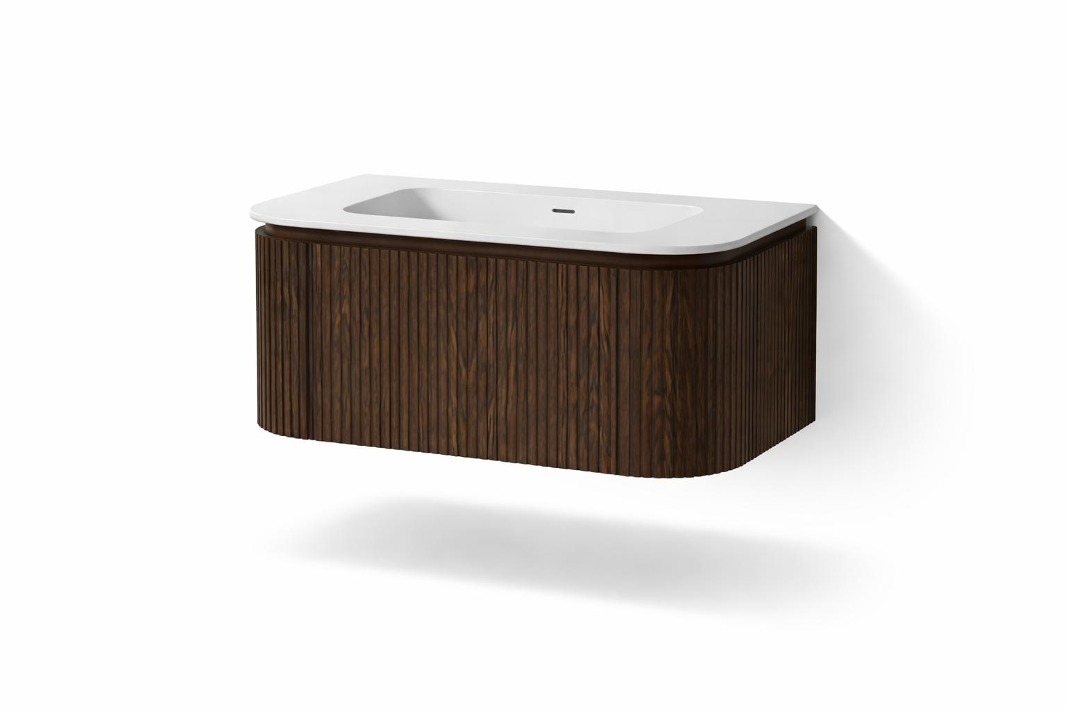 Dutch Bathroom Company DBC badkamermeubel Walnut 80cm met Solid Surface wastafelblad 80cm met kraangat