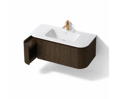 Dutch Bathroom Company DBC badkamermeubel Walnut 100cm met Solid Surface wastafelblad 100cm met kraangat