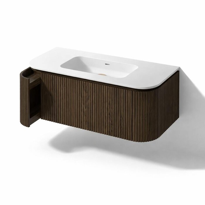 DBC badkamermeubel Walnut 100cm met Solid Surface wastafelblad 100cm met kraangat