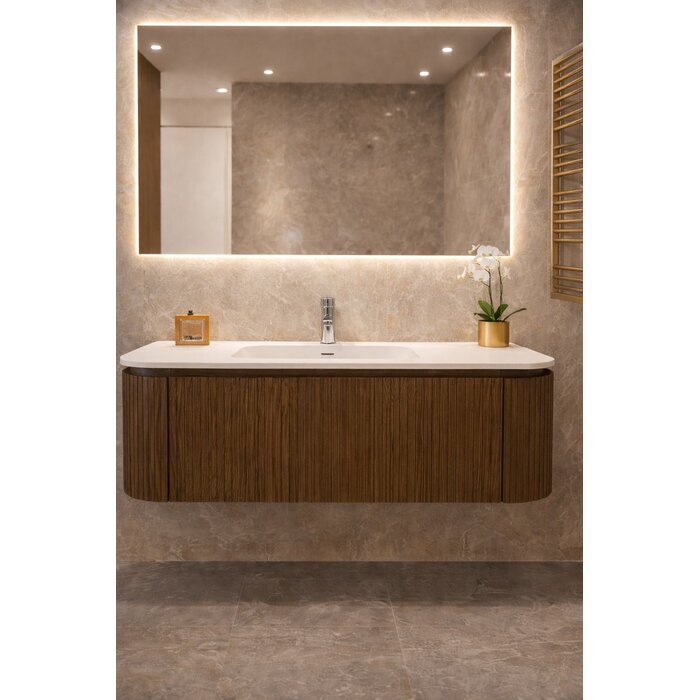 Dutch Bathroom Company DBC badkamermeubel Walnut 100cm met Solid Surface wastafelblad 100cm met kraangat