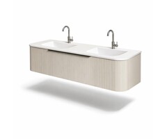 Dutch Bathroom Company DBC Badkamermeubel round mat creme cotton 140x45x35cm inclusief Polystone wastafelblad  met 2 kraangaten