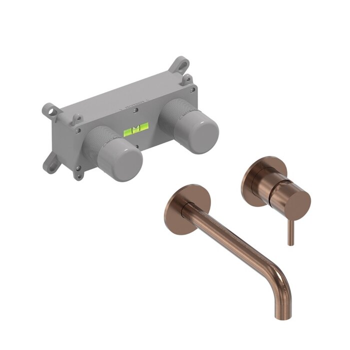 June Dutch Bathroom Inbouw wastafelmengkraan koper PVD met gebogen uitlaat, inclusief inbouwbox