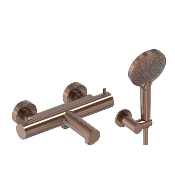 June Dutch Bathroom Combinatieset: thermostatische badmengkraan met verstelbare wandbeugel, doucheslang van 125 cm en handdouche met 3 standen