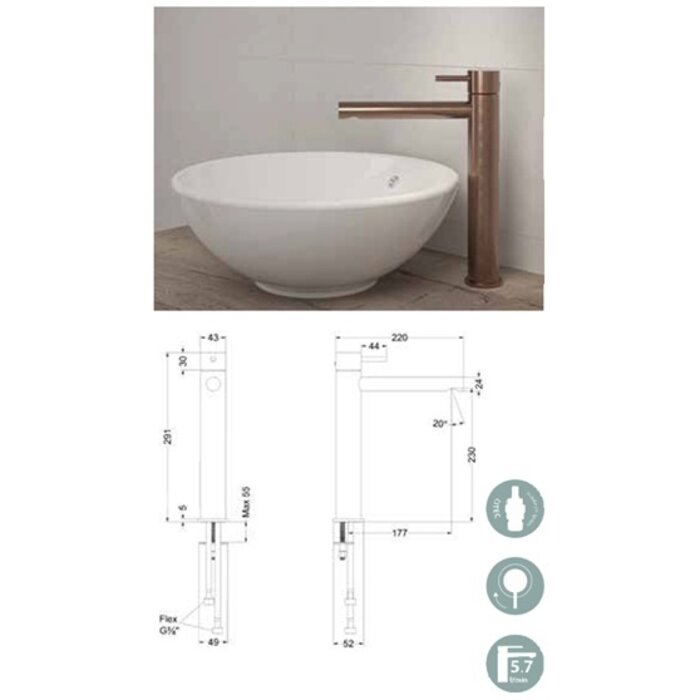 June Dutch Bathroom Hoge opbouw wastafelmengkraan koper PVD