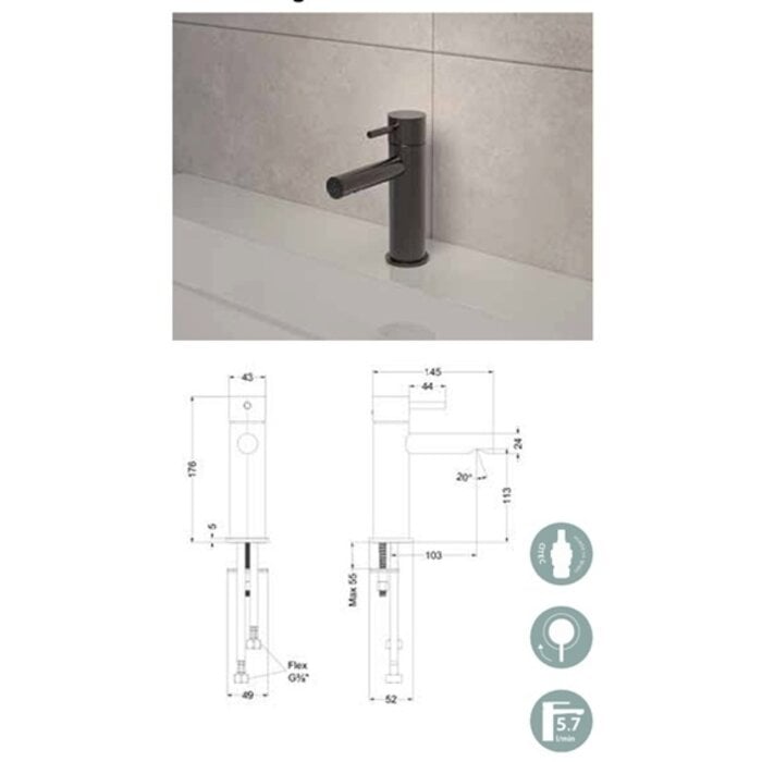 June Dutch Bathroom lage opbouw wastafelmengkraan koper PVD